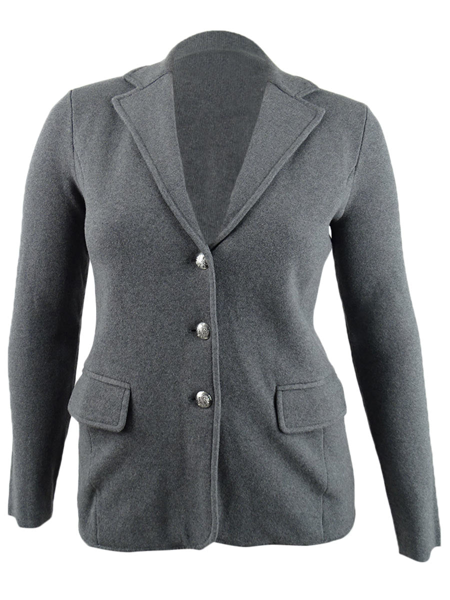 Ralph Lauren Women's Knit Cotton Blazer Gray Size Petite Medium