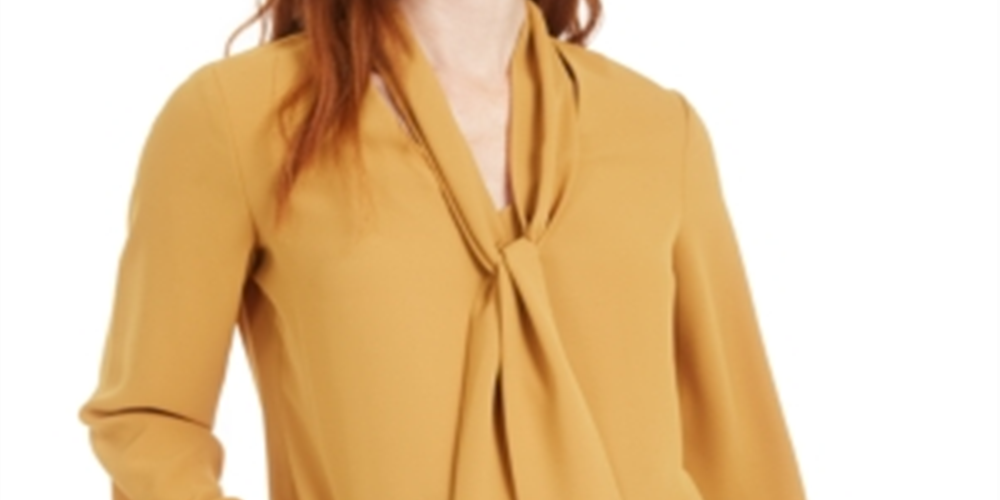Bar III Women's Tie Neck Blouse Yellow Size Large