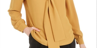 Bar III Women's Tie Neck Blouse Yellow Size Large