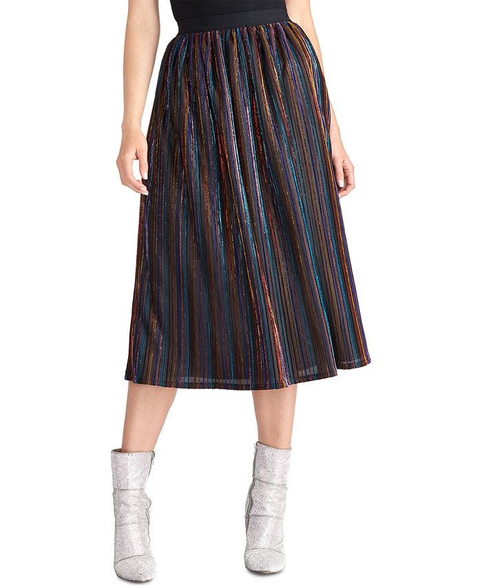 Rachel Roy Junior's Metallic Striped MIDI Skirt Black Size Small
