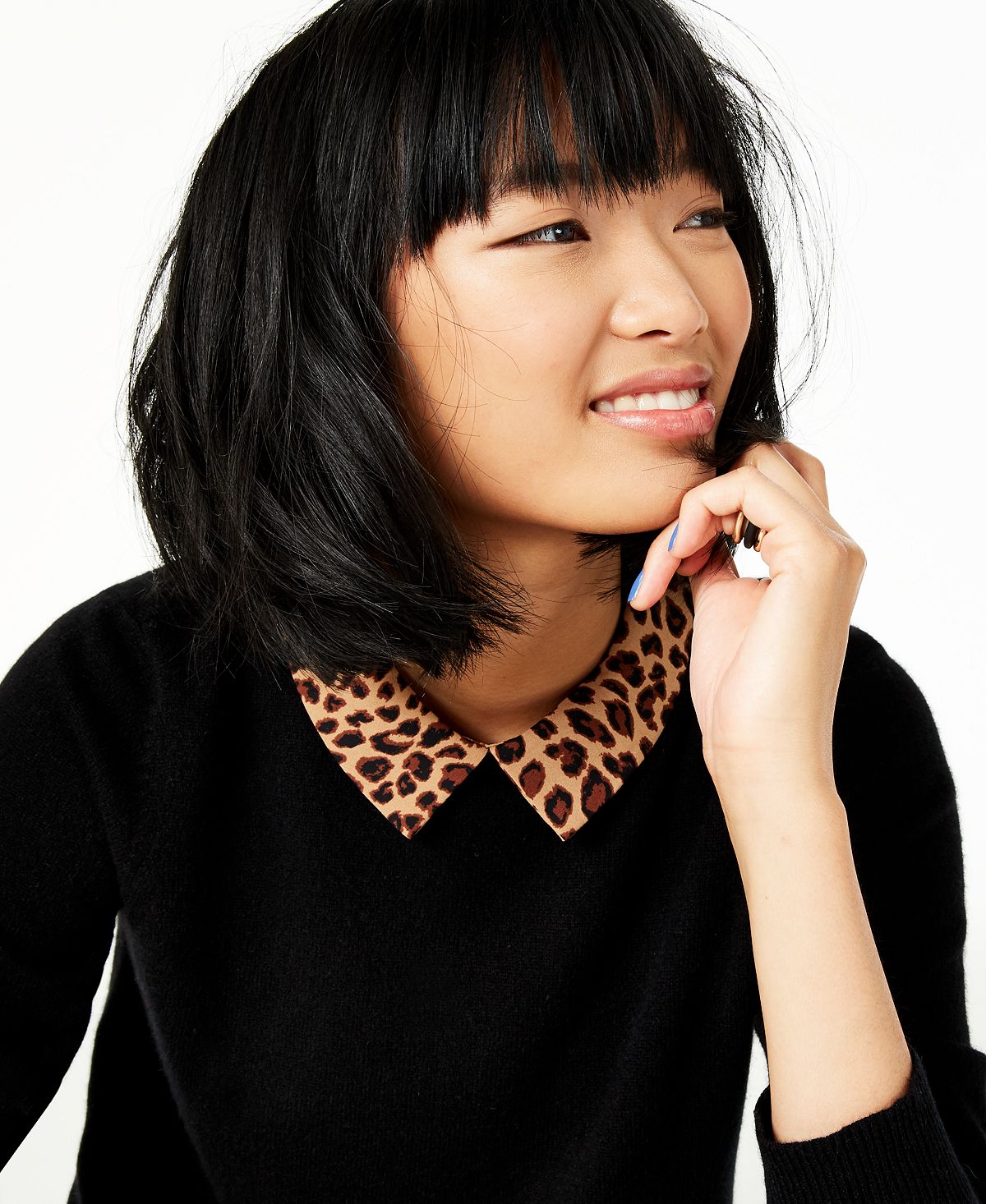 Charter Club Women's Pure Cashmere Cheetah Print Layered Look Sweater Black Size Large