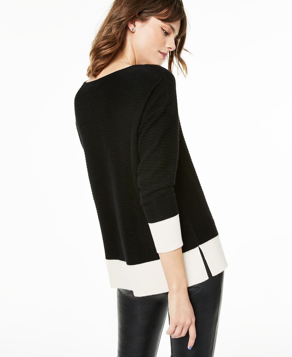 Charter Club Women's Ribbed Colorblocked Cashmere Sweater Black Size X-Large