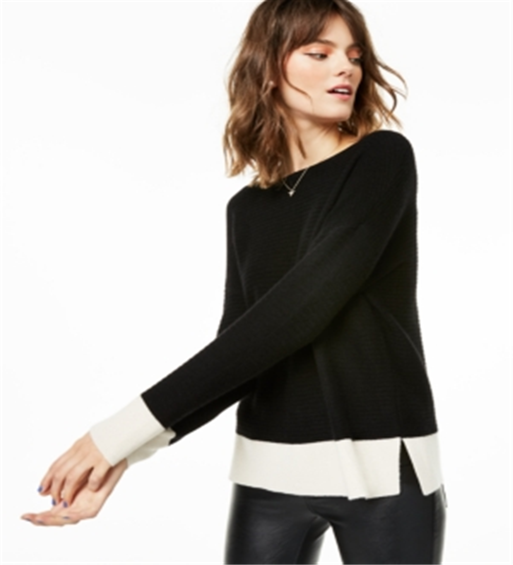 Charter Club Women's Ribbed Colorblocked Cashmere Sweater Black Size X-Large