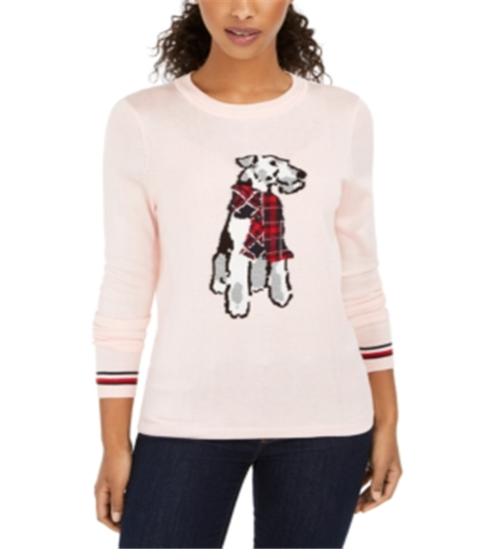 Tommy Hilfiger Women's Holiday Terrier Sweater Pink Size XX-Large