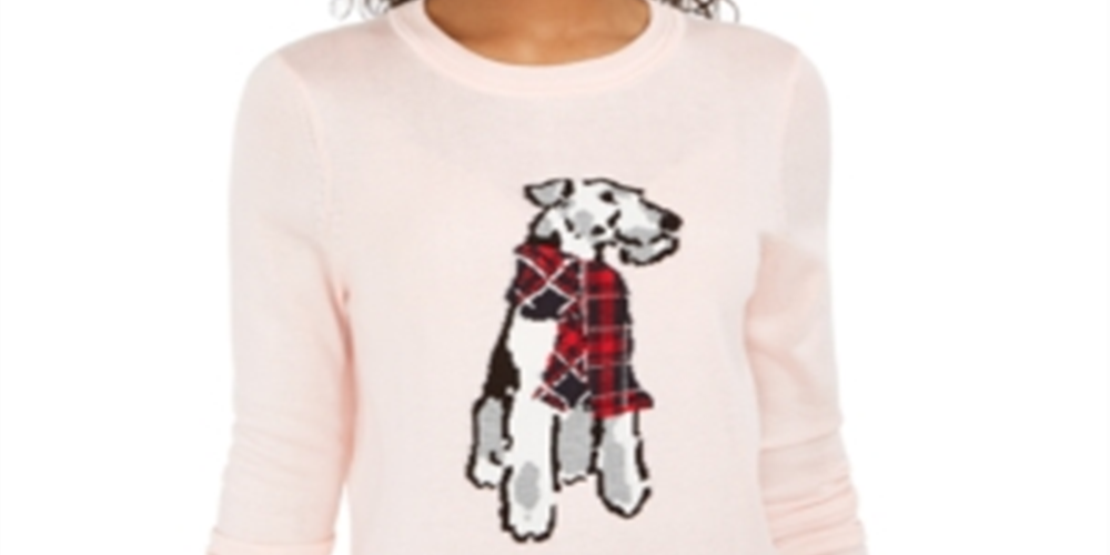 Tommy Hilfiger Women's Holiday Terrier Sweater Pink Size XX-Large