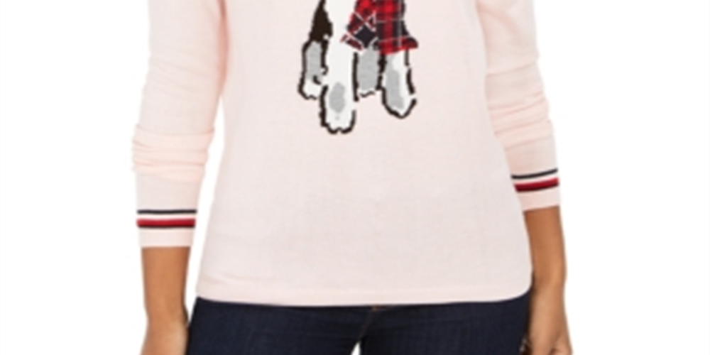Tommy Hilfiger Women's Holiday Terrier Sweater Pink Size XX-Large