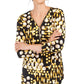 JM Collection Women's  Printed Zip-Neck Top  Yellow Size LARGE