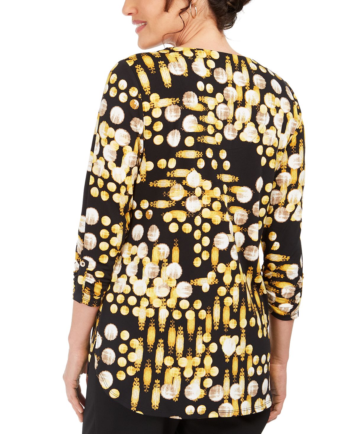 JM Collection Women's  Printed Zip-Neck Top  Yellow Size LARGE