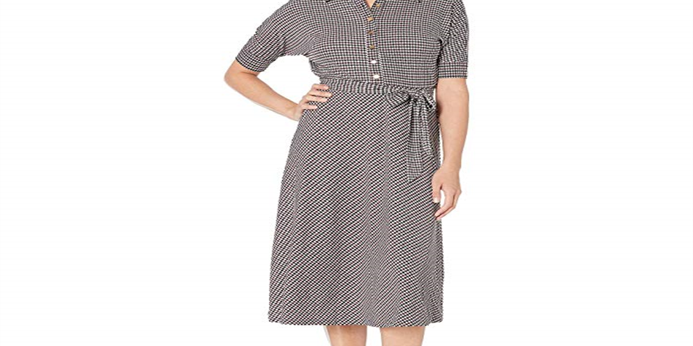 Ralph Lauren Women's Micro Houndstooth MIDI Dress Gray Size X-Large