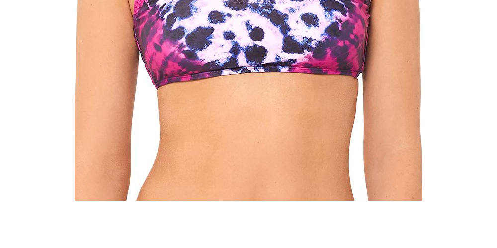 Salt + Cove Juniors' How Do You Zoo Tie-Dye Printed Tie-Back Bralette Bikini Top Leopard Fuschia Tie Dye Size Large