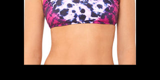 Salt + Cove Juniors' How Do You Zoo Tie-Dye Printed Tie-Back Bralette Bikini Top Leopard Fuschia Tie Dye Size Large