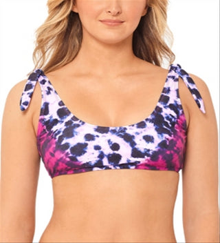 Salt + Cove Juniors' How Do You Zoo Tie-Dye Printed Tie-Back Bralette Bikini Top Leopard Fuschia Tie Dye Size Large