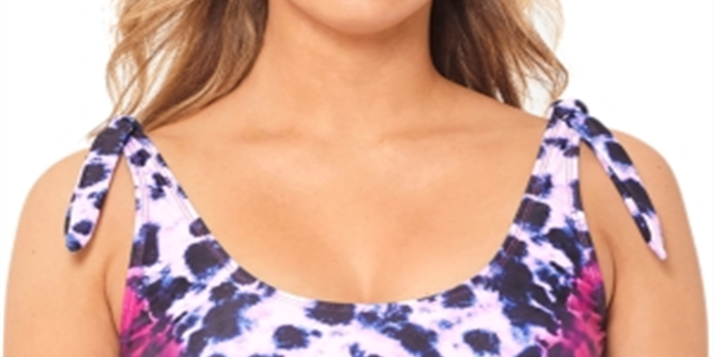 Salt + Cove Juniors' How Do You Zoo Tie-Dye Printed Tie-Back Bralette Bikini Top Leopard Fuschia Tie Dye Size Large