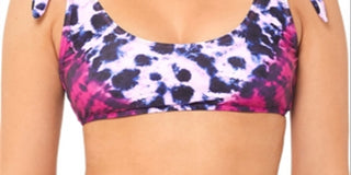 Salt + Cove Juniors' How Do You Zoo Tie-Dye Printed Tie-Back Bralette Bikini Top Leopard Fuschia Tie Dye Size Large