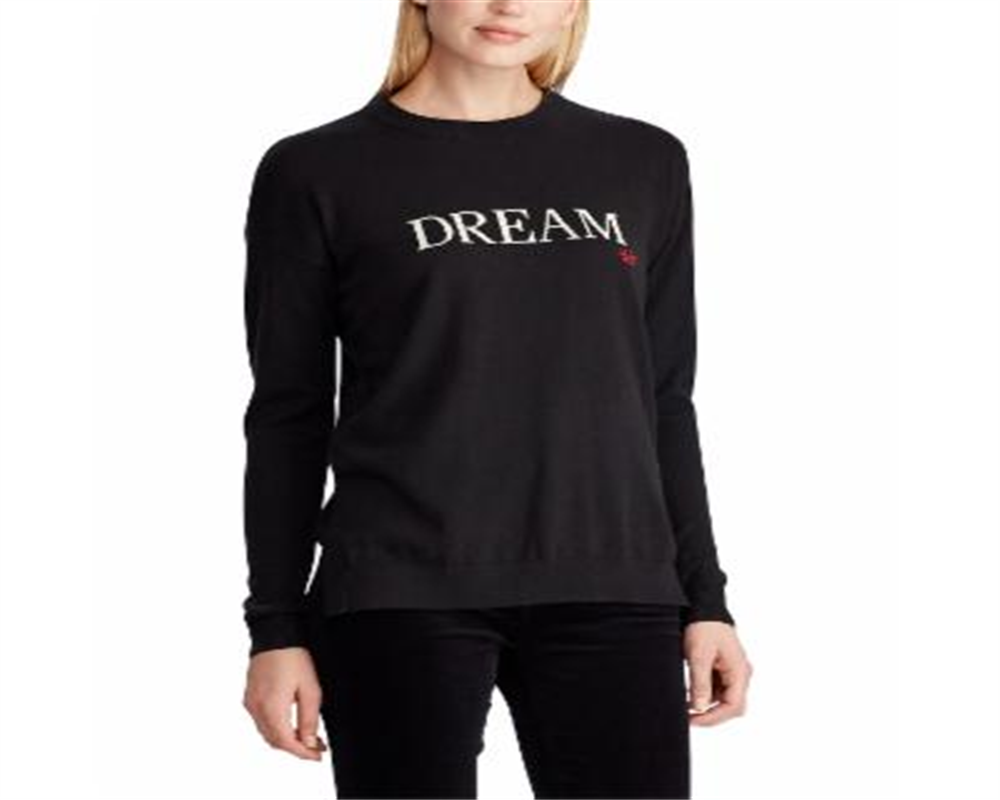 RALPH LAUREN Womens Printed Long Sleeve Crew Neck T-Shirt Sweater Black Size Petite S