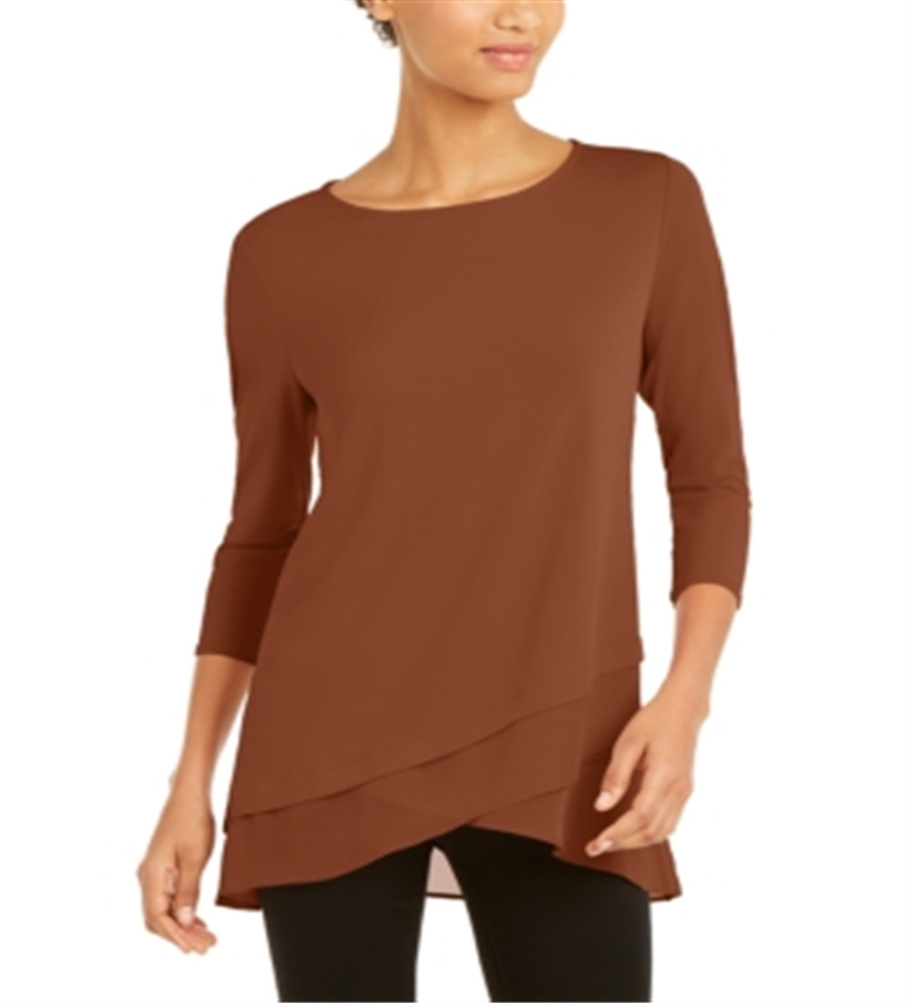 Alfani Women's Sheer Crossover Hem Tunic Brown Size XX-Large