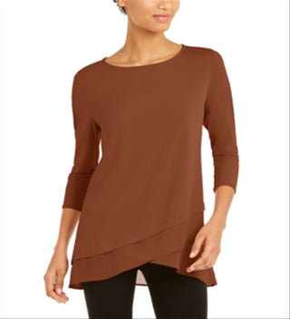 Alfani Women's Sheer Crossover Hem Tunic Brown Size XX-Large