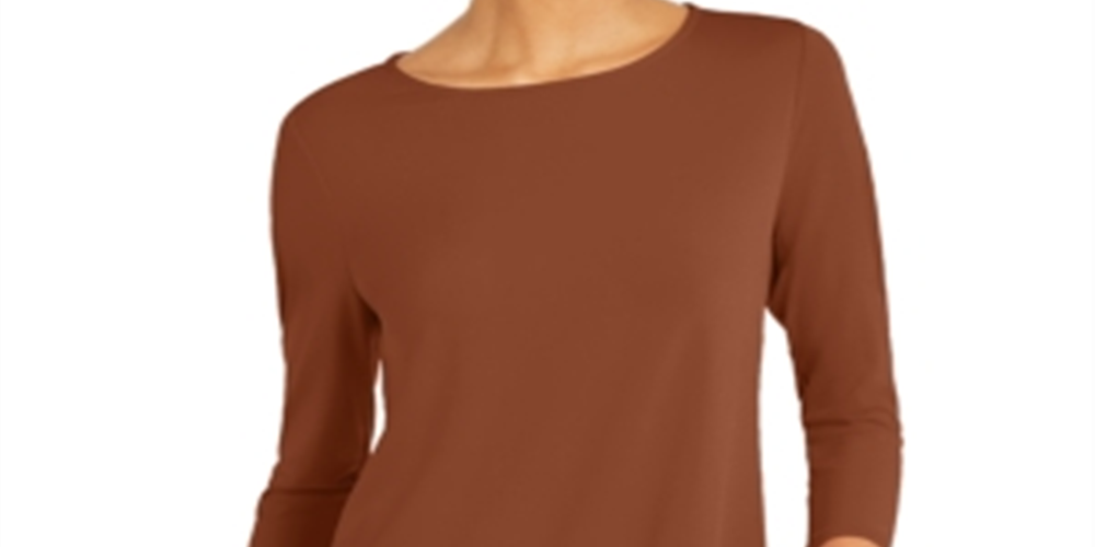 Alfani Women's Sheer Crossover Hem Tunic Brown Size XX-Large