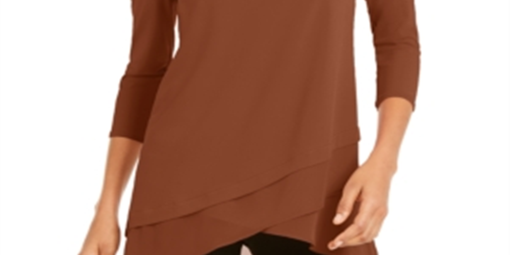 Alfani Women's Sheer Crossover Hem Tunic Brown Size XX-Large