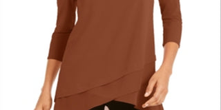 Alfani Women's Sheer Crossover Hem Tunic Brown Size XX-Large