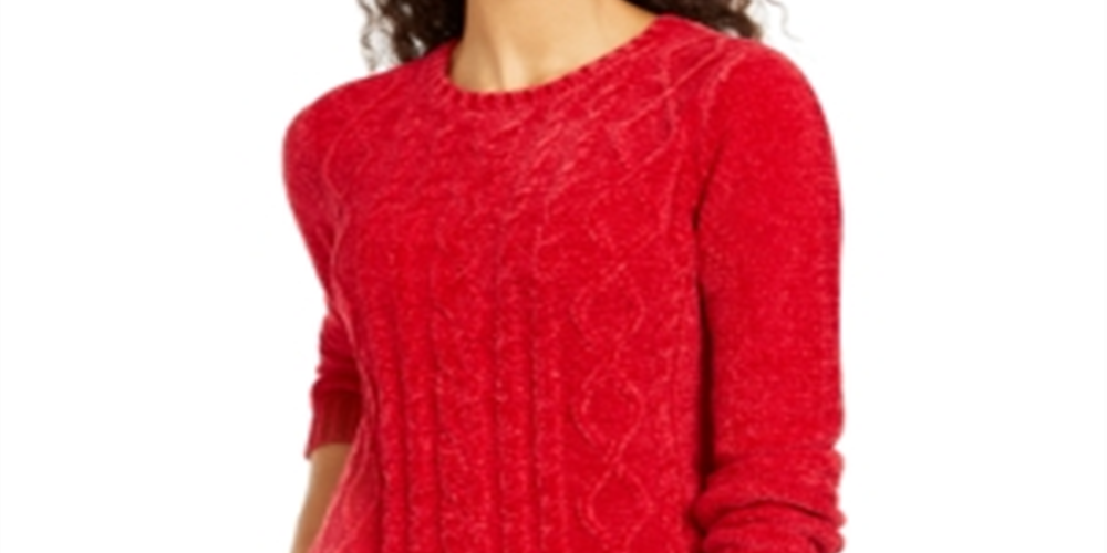 Karen Scott Women's Petite Chenille Cable-Knit Sweater Red Size 44