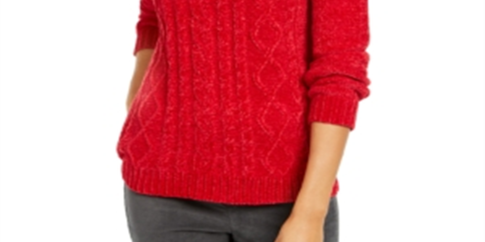 Karen Scott Women's Petite Chenille Cable-Knit Sweater Red Size 44