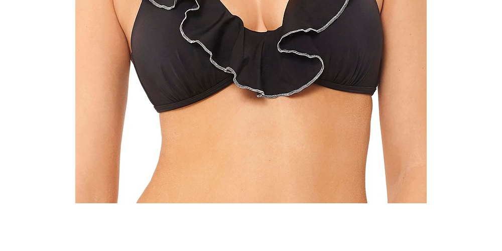 Salt + Cove Women's Juniors' Silver-Trimmed Push-Up Ruffled Bikini Top Black Size Medium