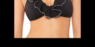 Salt + Cove Women's Juniors' Silver-Trimmed Push-Up Ruffled Bikini Top Black Size Medium