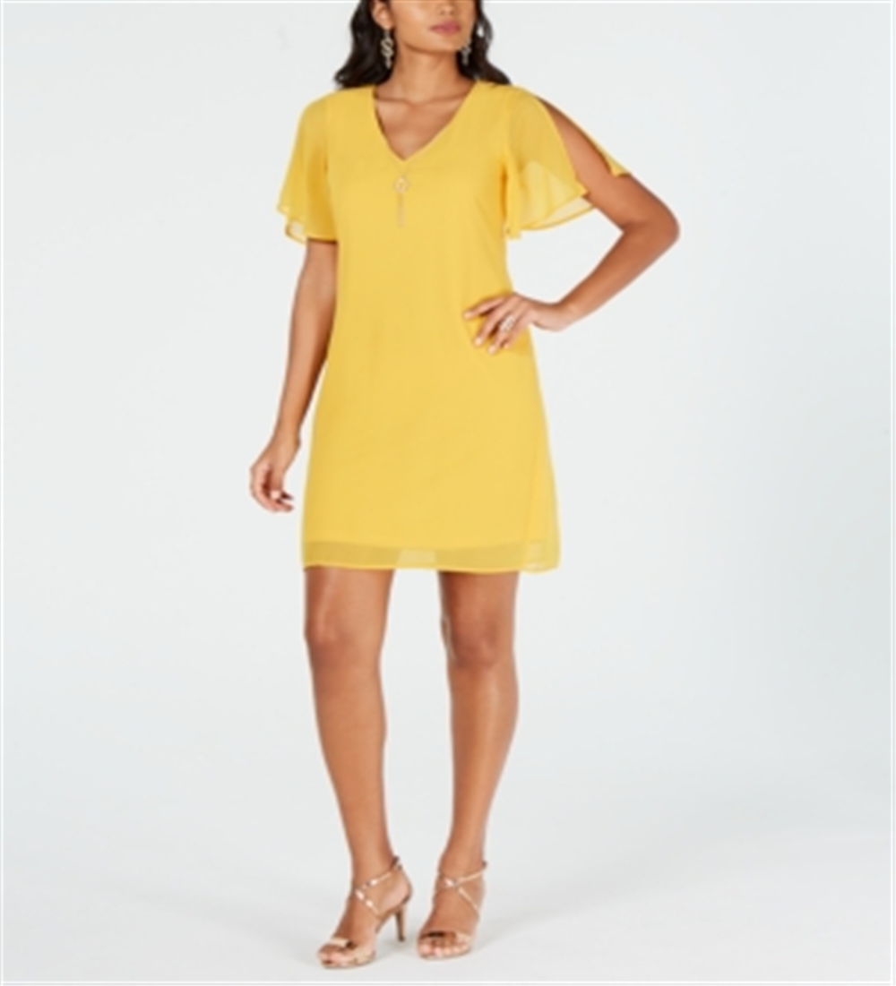 Thalia Sodi Women's Necklace Shift Dress Yellow Size XX-Large