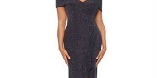 XSCAPE Women's Metallic Off the Shoulder Dress Black Size 12
