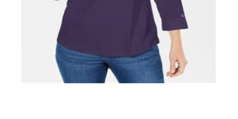 Karen Scott Women's 3/4 Sleeve Polo Shirt Purple Size Petite S