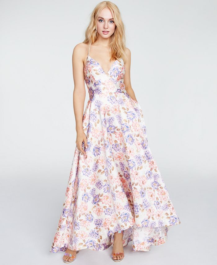 Speechless Women's Coral Pocketed Floral Spaghetti Strap Sweetheart Neckline Full Length Fit Flare Formal Dress White Size 17