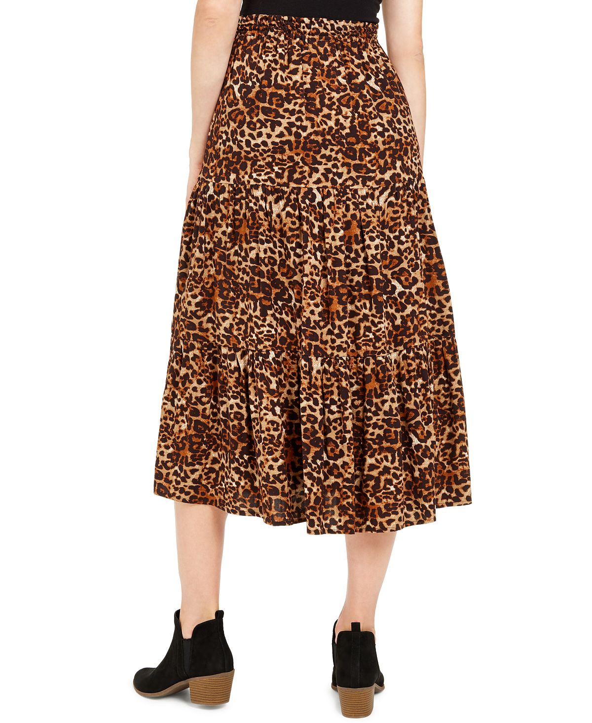 Style & Co Women's Cheetah Print MIDI Skirt Brown Size Petite L