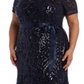 R & M Richards Women's Embroidered Sequined Short Sleeve Jewel Neck Maxi Sheath Evening Dress Black  Size 18W