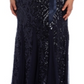 R & M Richards Women's Embroidered Sequined Short Sleeve Jewel Neck Maxi Sheath Evening Dress Black  Size 18W