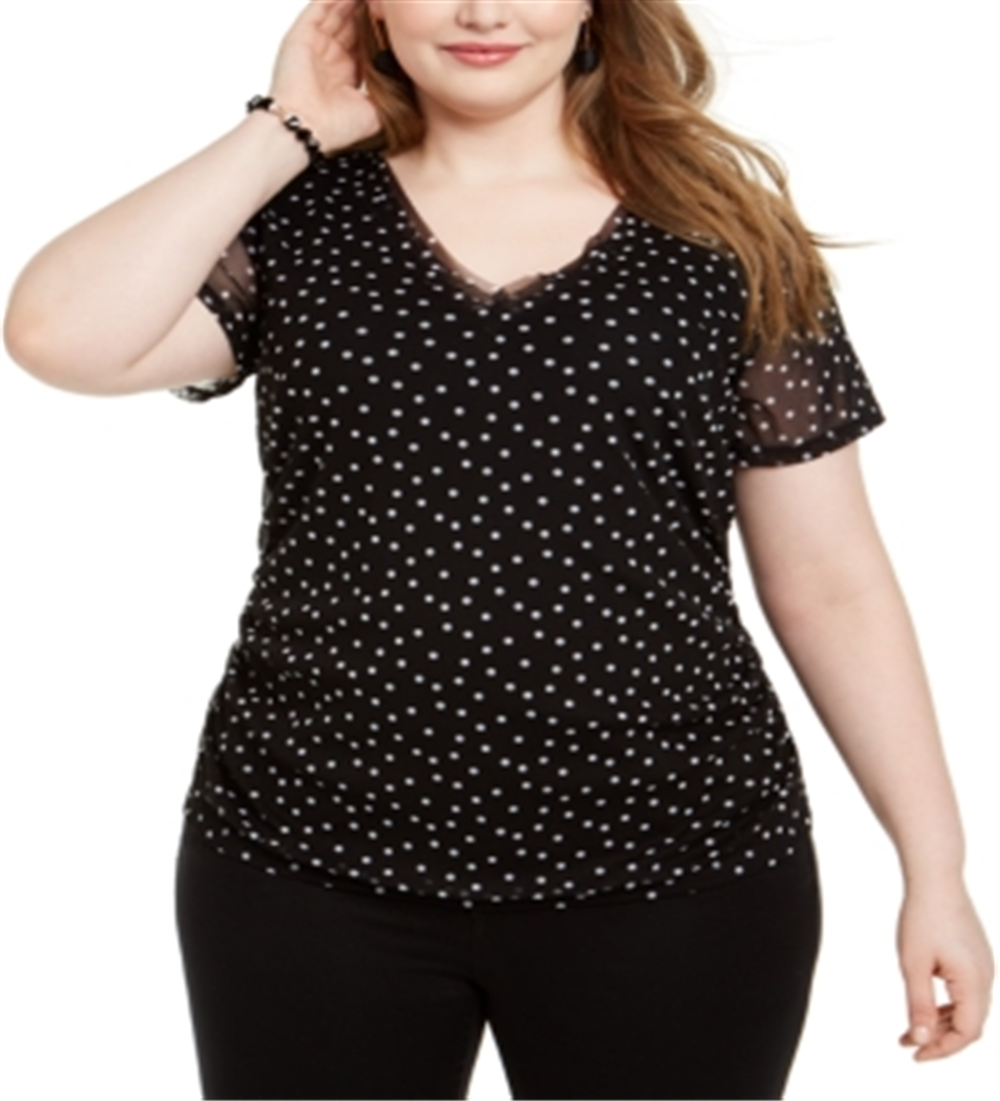 INC International Concepts Plus Size  V-Neck Top  Black Size 1X