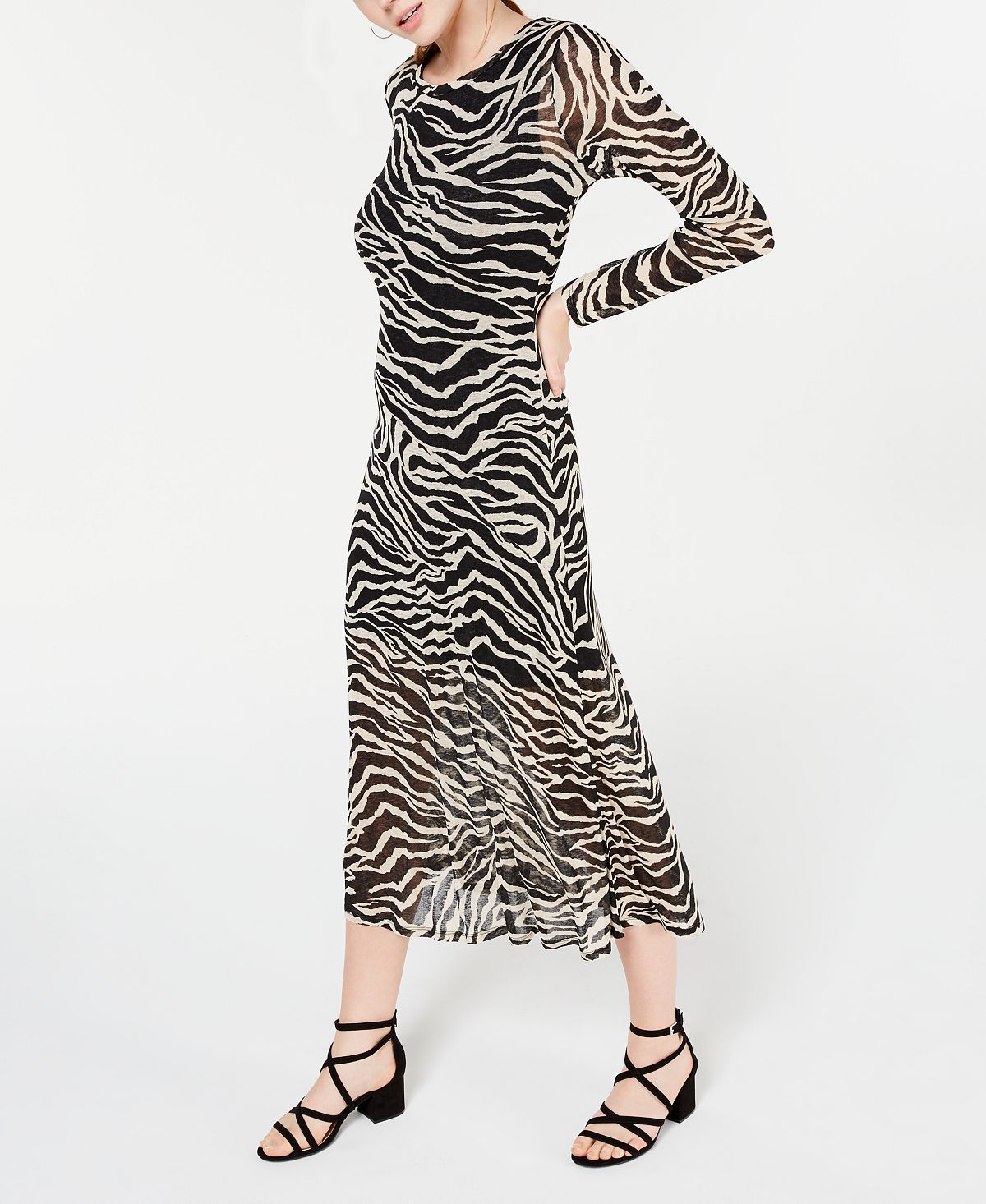 Rosie Harlow Junior's Mesh Zebra MIDI Dress Black Size Small