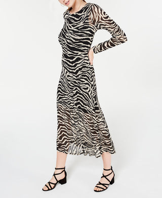 Rosie Harlow Junior's Mesh Zebra MIDI Dress Black Size Small
