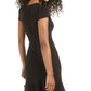 B. Darlin Women's Ruffled Trim Short Sleeve Jewel Neck Short Sheath Dress Black Size 13-14