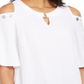 JM Collection Women's Crinkle Texture Cold Shoulder Blouse White Size Medium