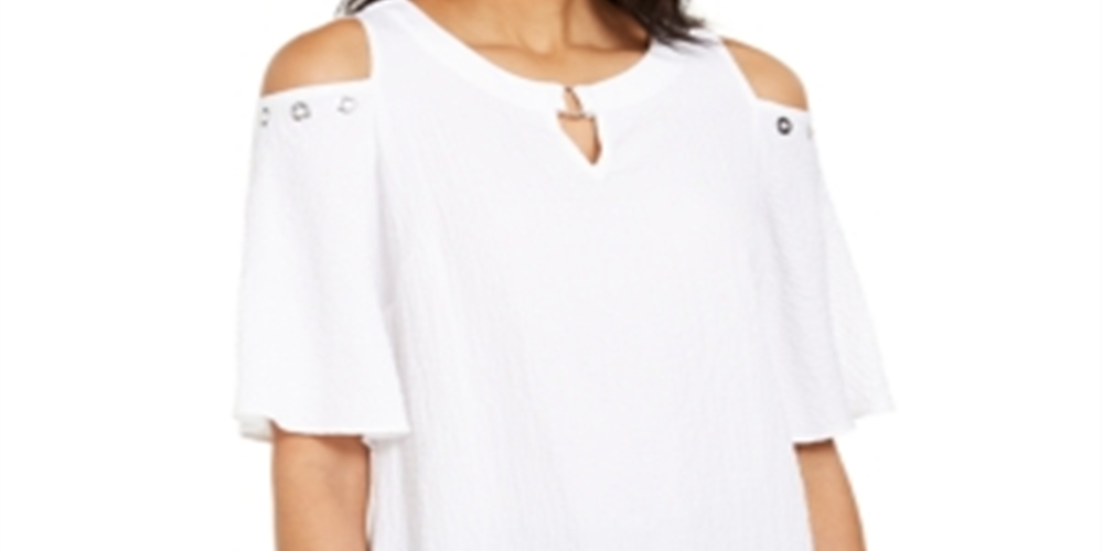 JM Collection Women's Crinkle Texture Cold Shoulder Blouse White Size Medium