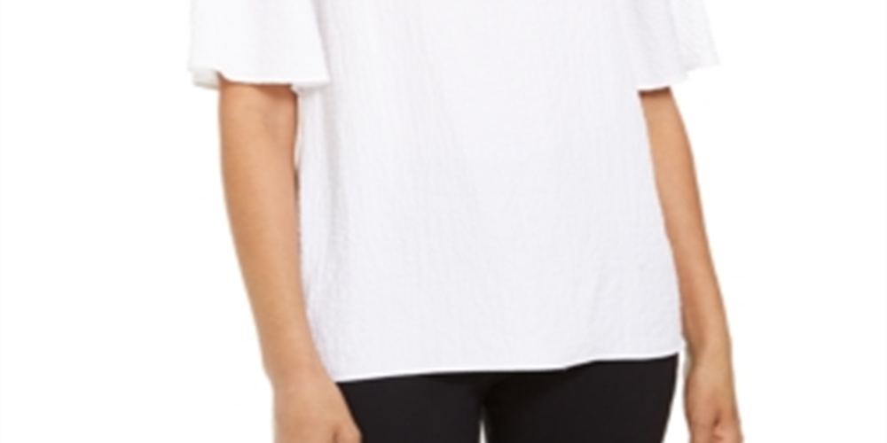 JM Collection Women's Crinkle Texture Cold Shoulder Blouse White Size Medium