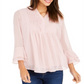 Charter Club Women's Double Ruffle Textured Pintuck Top Pink Size X-Small