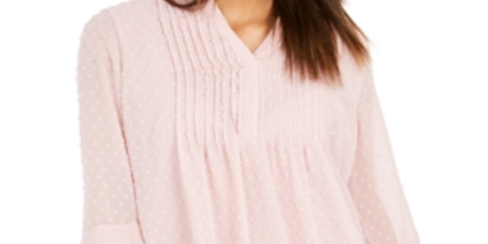 Charter Club Women's Double Ruffle Textured Pintuck Top Pink Size X-Small