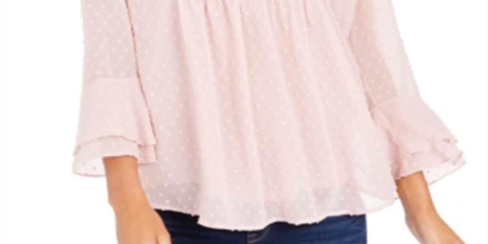 Charter Club Women's Double Ruffle Textured Pintuck Top Pink Size X-Small