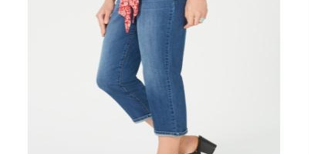 Style & Co Women's Scarf Belt Cuffed Capri Jeans Blue Size 6 Petite