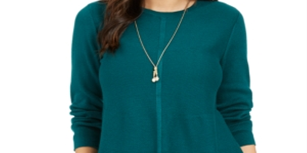 Style & Co Women's Mixed Stitch Tunic Sweater Green Size Petite XL