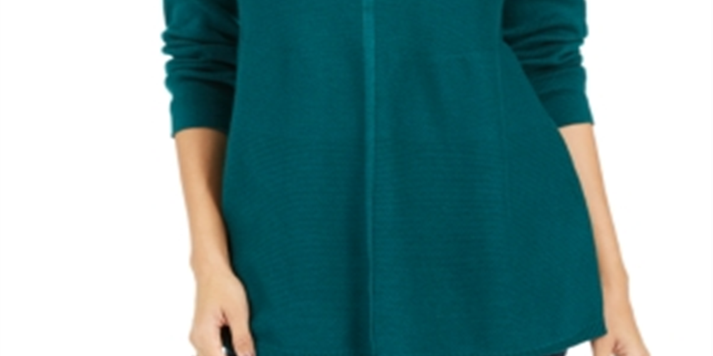 Style & Co Women's Mixed Stitch Tunic Sweater Green Size Petite XL