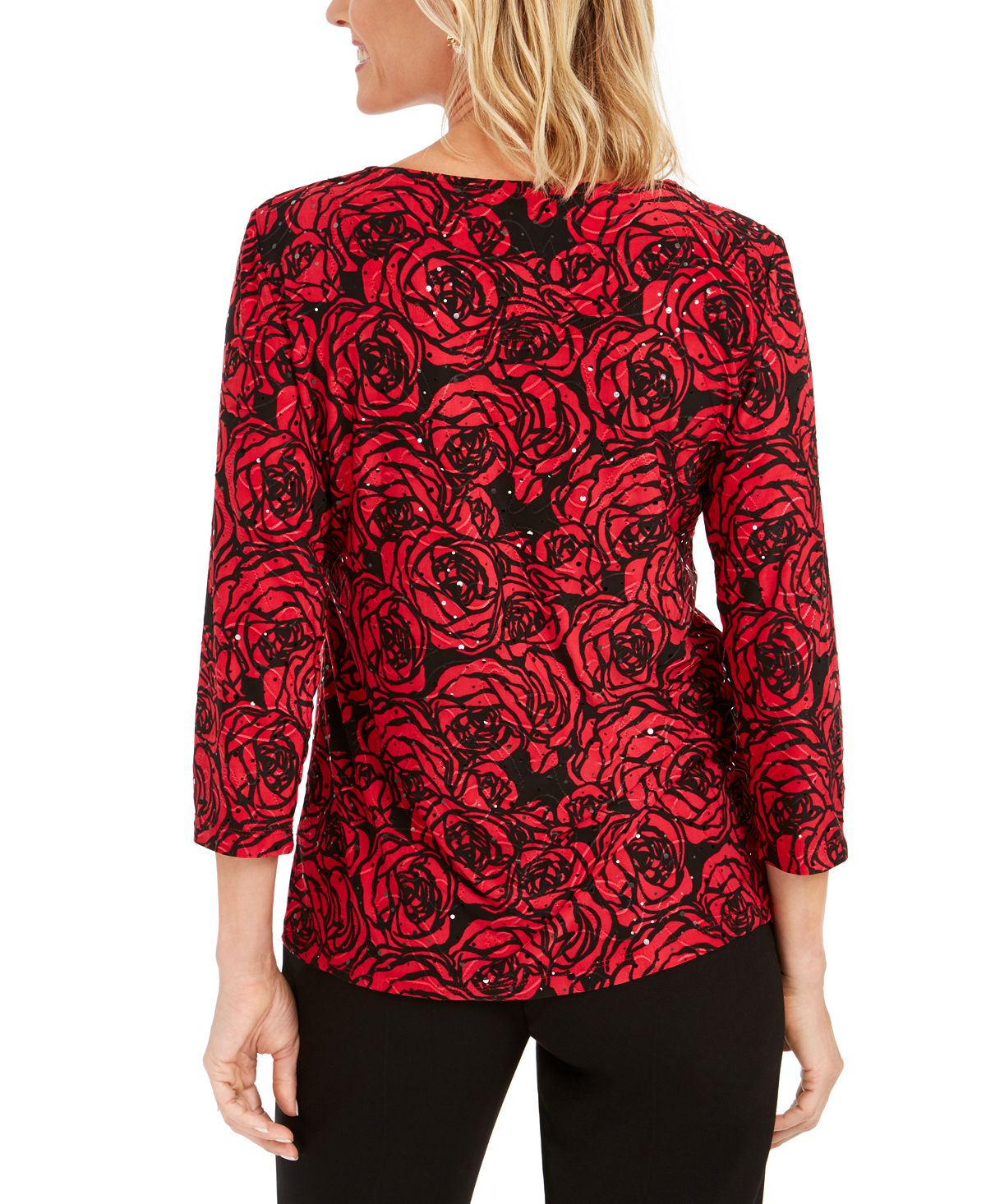 JM Collection Women's Jacquard Sequined Top Red Size X-Large