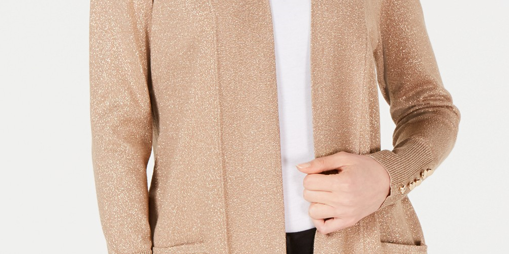 JM Collection Women's Button Sleeve Flyaway Cardigan Brown Size Petite M